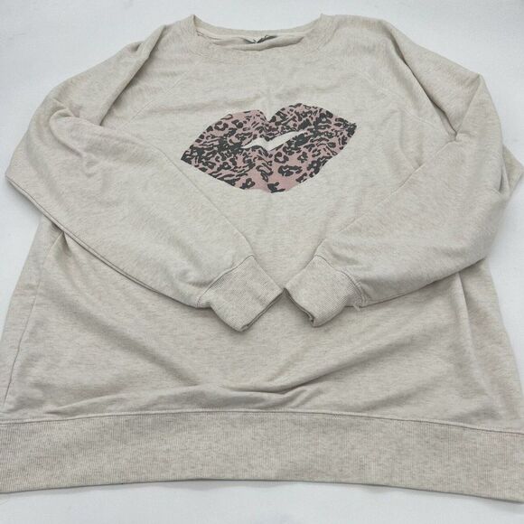 Wildfox Womens Cheetah Kiss Lips Oversized Sweatshirt Cream Pink Medium - Picture 1 of 4